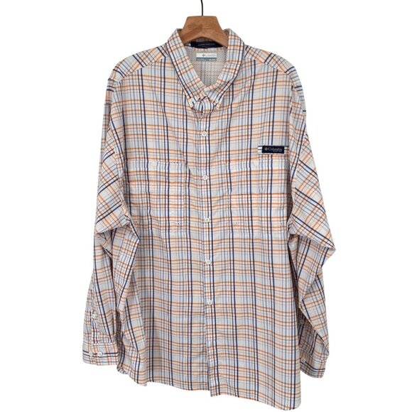 Columbia PFG Super Tamiam  Long Sleeve Shirt size XXL Orange Plaid Mens Fishing - Picture 1 of 12